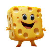 Cartoon character resembling a cheerful cheese block standing with arms outstretched in a playful setting isolated on transparent background png