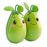 Cute green characters with smiling faces and leaf accents positioned closely together in a playful and vibrant design isolated on transparent background png