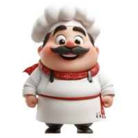 Whimsical cartoon chef character in a white uniform with a red scarf and cheerful expression isolated on transparent background png