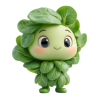 Playful green character made of fresh leaves stands cheerfully in a bright and colorful environment during sunlight hours isolated on transparent background png