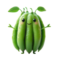 Unique cartoon character resembling a green vegetable with cheerful expression and arms isolated on transparent background png