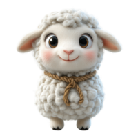 Cute cartoon sheep with fluffy wool and cheerful expression standing upright in a playful pose isolated on transparent background png