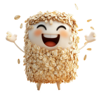 Happy animated character made of oats celebrating with joy and enthusiasm in a playful setting isolated on transparent background png