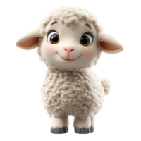 Cute cartoon sheep standing cheerfully in a bright setting with its fluffy wool and big expressive eyes isolated on transparent background png