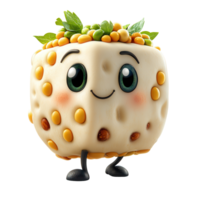 Cute character with smiling face and sprouting toppings stands cheerfully in a playful setting isolated on transparent background png