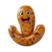 Smiling cartoon sausage character in a fun and playful design showcases vibrant colors and cheerful expression for kids isolated on transparent background png