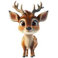 Cute cartoon deer with large eyes and antlers standing cheerfully in a whimsical forest setting isolated on transparent background png