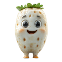 Cute animated character resembling a friendly potato with a happy expression and green top isolated on transparent background png