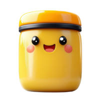 Cute animated jar with a smiling face and bright yellow color, showcasing a playful and cheerful design in a whimsical style isolated on transparent background png
