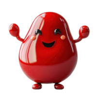 Happy red character with a shiny finish displaying joy and excitement in a playful setting isolated on transparent background png