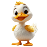 Cute animated duck character with big eyes and cheerful expression in a playful pose isolated on transparent background png