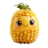 Cute anthropomorphic pineapple character with smiling face and big eyes, surrounded by bright colors and playful design elements isolated on transparent background png