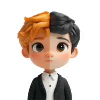 Character design showcasing a boy with split hair colors and expressive features in a modern artistic style isolated on transparent background png