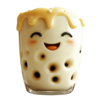 Adorable bubble tea drink with playful expression in a clear glass showcasing tapioca pearls and creamy topping isolated on transparent background png