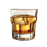 Glass of whiskey with ice on a white background showcasing classic beverage presentation isolated on transparent background png