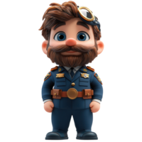 Cute cartoon character in a navy blue uniform with goggles, exuding charm and personality at a whimsical setting isolated on transparent background png