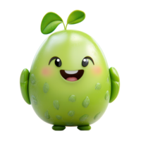 Cheerful green cartoon character with a smiling face and leaf details in a playful pose isolated on transparent background png