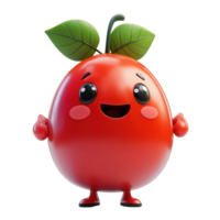 Happy cartoon fruit character with smiling face and green leaves, perfect for children's illustrations or branding concepts isolated on transparent background png