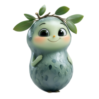 A charming animated character stands with a joyful smile, featuring a rounded body and green skin, adorned with leaves on top isolated on transparent background png