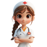 Cute cartoon nurse character with a friendly expression in a healthcare setting ready to assist patients isolated on transparent background png