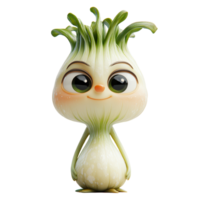 Cheerful cartoon character resembling a sprout with big eyes and a friendly smile standing against a plain background isolated on transparent background png