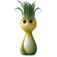 Creative animated character with green hair expressing emotions in a whimsical style isolated on transparent background png