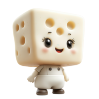 Cute character made of cheese with a joyful expression and friendly appearance, designed for animated content isolated on transparent background png