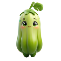 Cute animated green vegetable character with a happy face and leafy top in a playful pose isolated on transparent background png