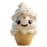 Cute smiling ice cream cone character in soft pastel colors with almond toppings on sunny day isolated on transparent background png