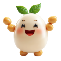 Cute animated character with a happy expression and leaf on top represents joy and playfulness in a whimsical setting isolated on transparent background png