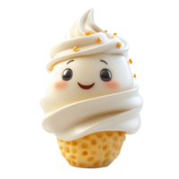 Cute soft serve ice cream character with a smiling face and whimsical design in bright colors isolated on transparent background png