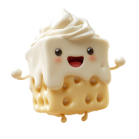 Cute animated dessert character with a smiling face and whipped cream on top floats joyfully isolated on transparent background png