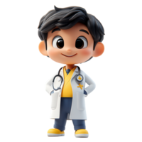 Young doctor character with stethoscope in friendly pose ready to help in a healthcare setting isolated on transparent background png