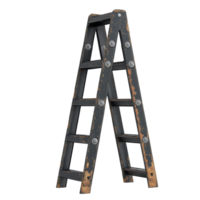 Wooden ladder stands against a neutral background showing signs of wear and tear, highlighting its character and utility in home improvement tasks isolated on transparent background png