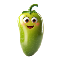 Cheerful cartoon jalapeno character with smiling face and vibrant green color in a playful design isolated on transparent background png