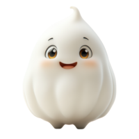 Cute cartoon character resembling a friendly ghost with big eyes, smiling joyfully against a simple background isolated on transparent background png