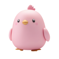 Cute pink bird character with rounded body and cheerful expression in a playful setting for children's entertainment isolated on transparent background png