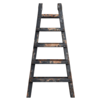 Old metal ladder leaning against a white wall, showcasing wear and rust from years of use isolated on transparent background png