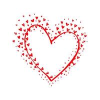Hand-drawn red heart surrounded by tiny red hearts on a white background, Valentine's day illustration. vector