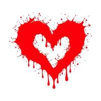 Abstract red heart design with dripping paint splatter edges, set against a clean white background, symbolizing passion and creativity. Valentine's day illustration. vector
