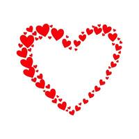 Heart shape created by red scattered smaller hearts, minimalist artistic style, on a plain white background, symbolizing love. Valentine's day illustration. vector