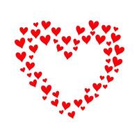 Red hearts of various sizes forming a large heart shape on a white background, symbolizing love and romance. Valentine's day illustration. vector