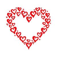 Large heart shape created with smaller red hand-drawn hearts, on a clean white background. Valentine's day illustration. vector