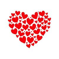 Heart shape formed by multiple red hearts of varying sizes on a plain white background, symbolizing love and romance. Valentine's day illustration. vector