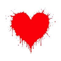 A red heart-shaped splatter with dripping edges on a clean white background, representing love, passion, and artistic creativity. Valentine's day illustration. vector