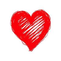 Hand-drawn red heart with sketchy strokes on a plain white background. Symbol of love, passion, and affection. Valentine's day illustration. vector