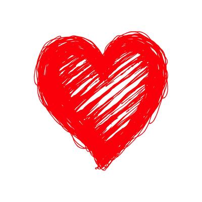 Hand-drawn red heart with sketchy strokes on a plain white background. Symbol of love, passion, and affection. Valentine's day illustration.