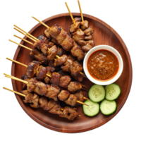 Delicious Grilled Chicken Satay Skewers with Peanut Sauce and Cucumber png