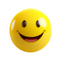 Happy yellow emoticon smiling face joyful expression 3D rendering png