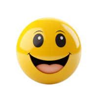 Happy yellow emoticon smiling broadly tongue out joyful expression 3D rendering png